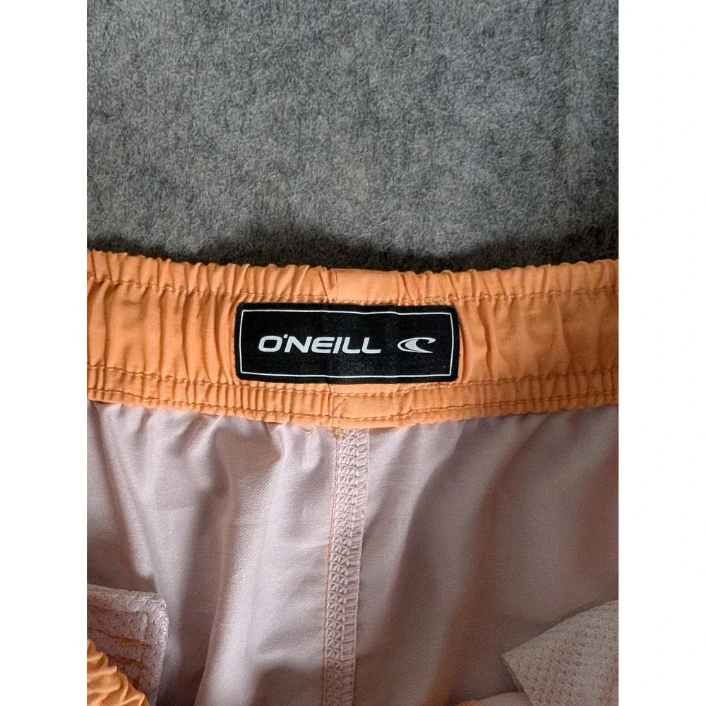 ONeill Mens Colorblock Swim Trunks Orange Blue Striped Board Shorts Mesh Lined